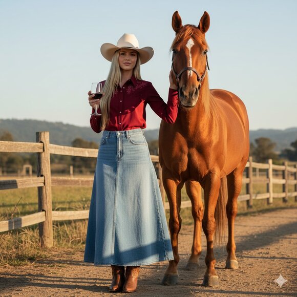 POLO JEANS COMPANY RALPH LAUREN VINTAGE Collectable Denim Maxi Circle Skirt - Picture 1 of 10
